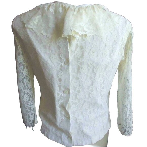 Vintage Womens Top Medium Goth Granny 1970's Lace MODE O DAY NET SLEEVE White - Picture 3 of 7